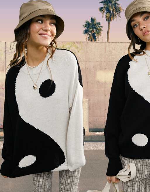 ASOS DESIGN crew neck sweater with yin yang print