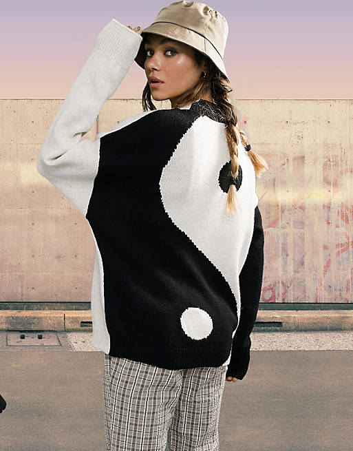 ASOS DESIGN crew neck sweater with yin yang print
