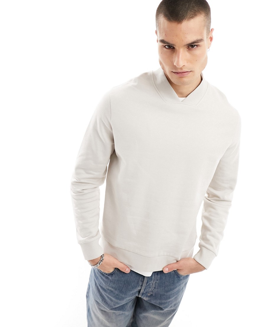 Asos Design Crew Neck Sweatshirt In Beige-neutral