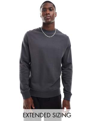 Asos Design Crew Neck Sweatshirt In Charcoal-gray