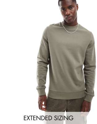 Asos Design Crew Neck Sweatshirt In Khaki-green