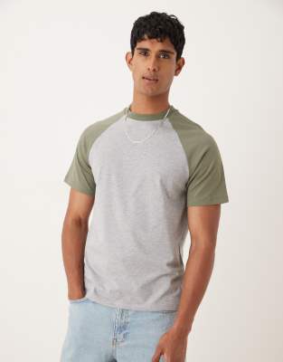 Asos Design Crew Neck T-shirt With Contrast Detail In Gray
