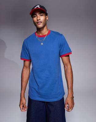 Asos Design Crew Neck T-shirt With Contrast Red Binding In Blue