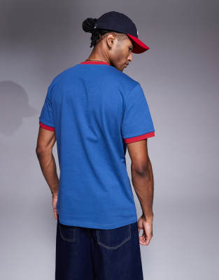 Asos Design Crew Neck T-shirt With Contrast Red Binding In Blue