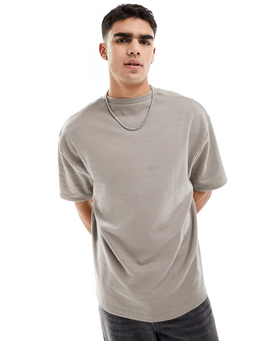 ASOS DESIGN crew neck t-shirt with texture in grey-Brown