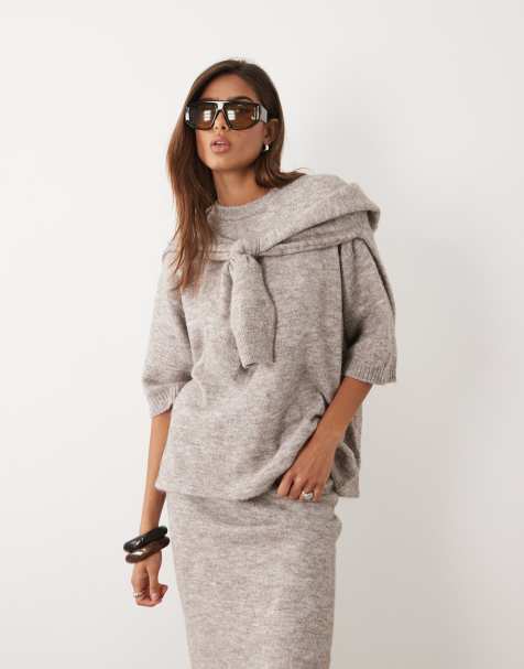 ASOS DESIGN crew neck t shirt with wool co-ord in mushroom - view 1