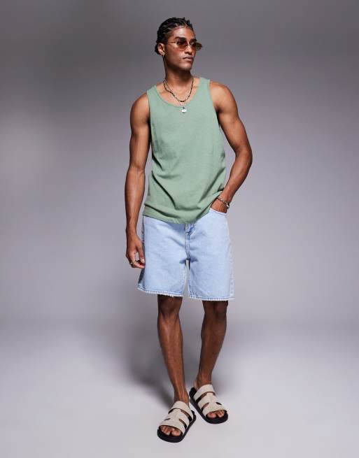 ASOS DESIGN crew neck tank in sage linen mix  , 2 of 4