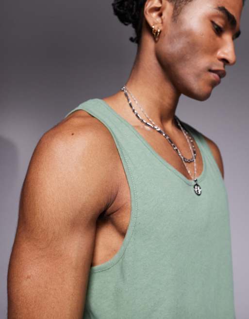 ASOS DESIGN crew neck tank in sage linen mix  , 4 of 4