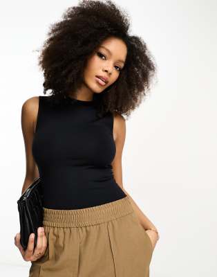 Ash Grey Solid Crew Neck Tank Bodysuit