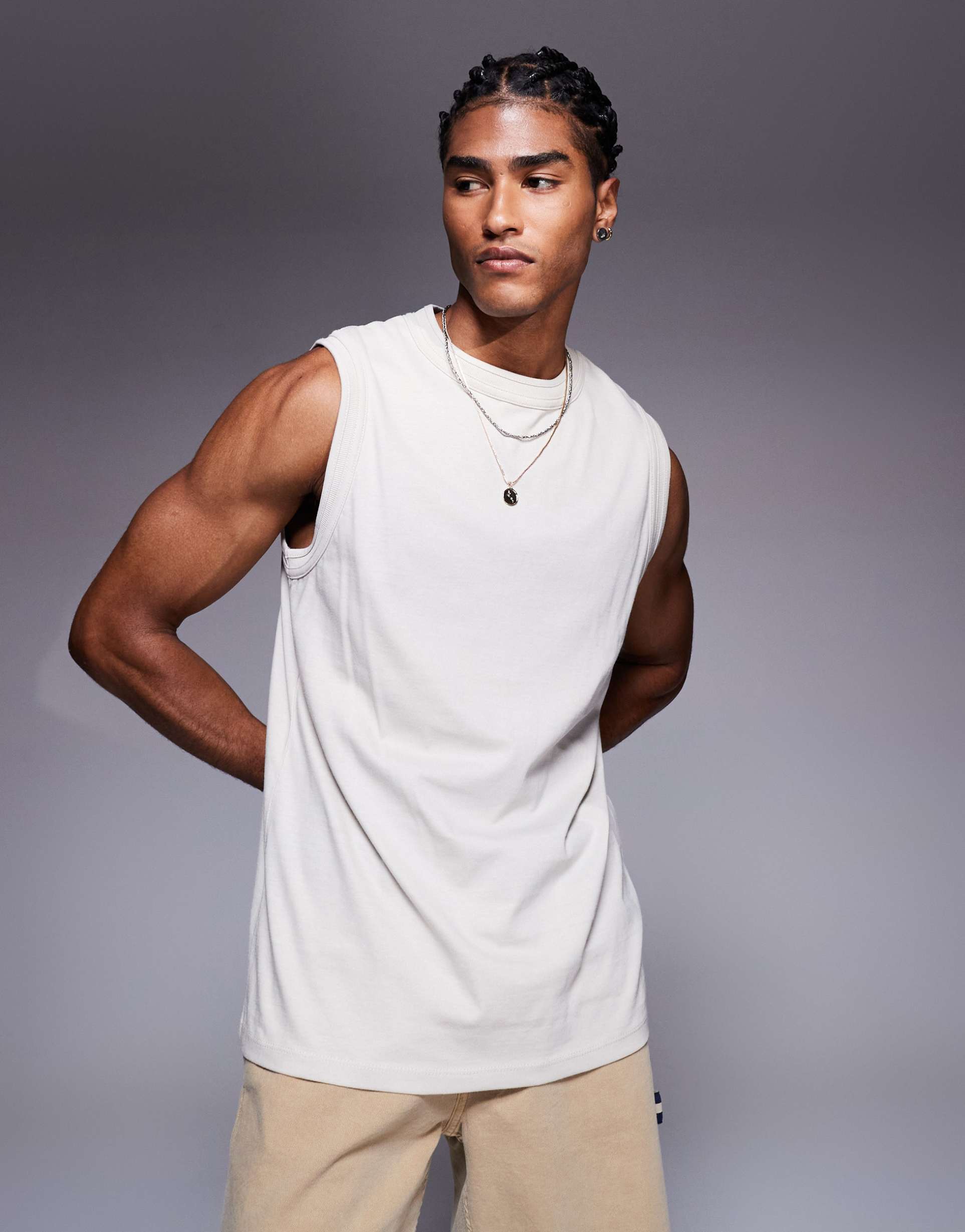 ASOS DESIGN crew neck tank top in stone
