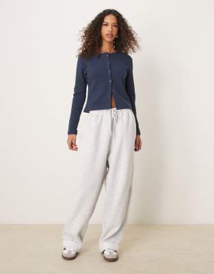 ASOS DESIGN crew neck waffle knit cardigan in navy