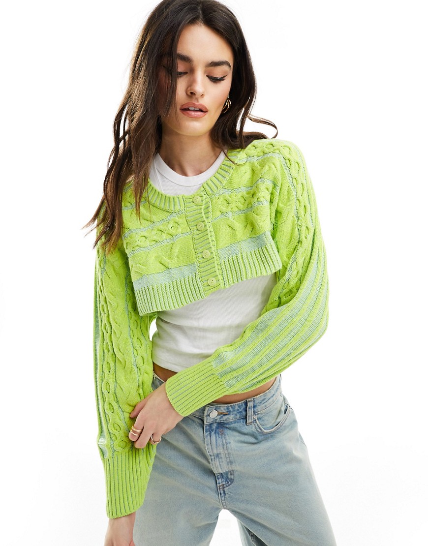 crew neck wide cropped cardigan in green