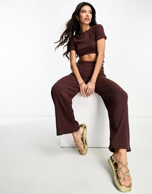 Asos Design Crinkle 2 In 1 Cut Out Jumpsuit In Brown
