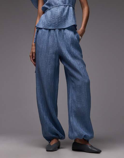 ASOS DESIGN crinkle balloon pants in blue - part of a set, 2 of 5