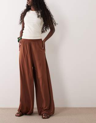 Asos Design Crinkle Balloon Pants In Brown