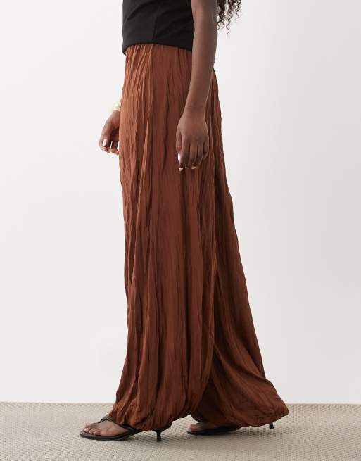 ASOS DESIGN crinkle balloon pants in brown (part of a set), 2 of 5