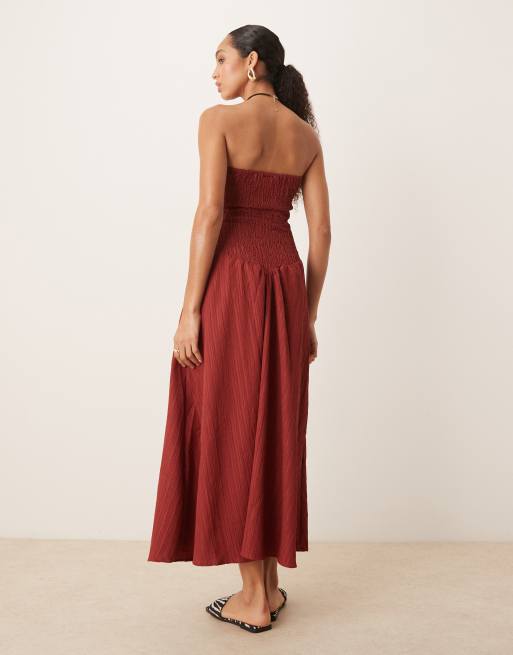 burgundy bandeau maxi dress Nobu Burgundy Bandeau Maxi Dress With Halter-Collar