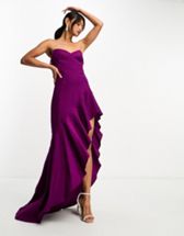ASOS DESIGN twist off shoulder bardot sequin mini dress in purple