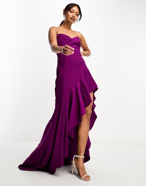 ASOS DESIGN twist front bandeau maxi dress in satin and chiffon mix and  side split in purple