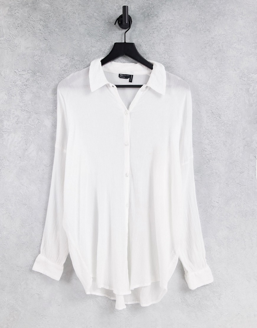 ASOS DESIGN crinkle beach shirt in white
