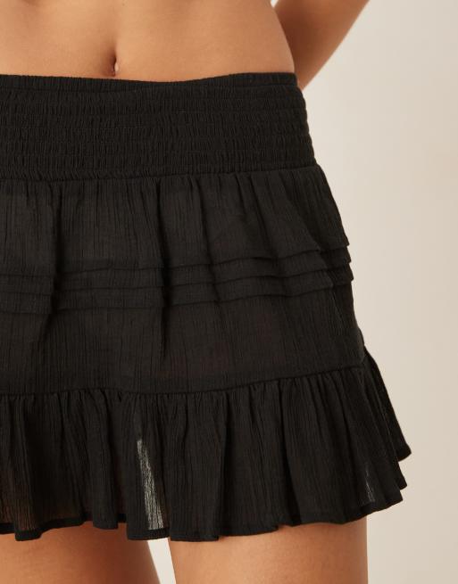 ASOS DESIGN crinkle beach skirt in black