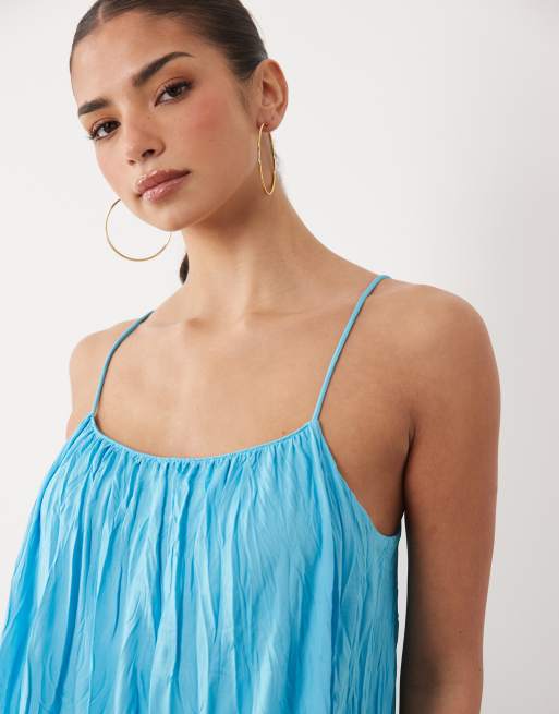 ASOS DESIGN crinkle bubble hem mini dress in turquoise, 3 of 4
