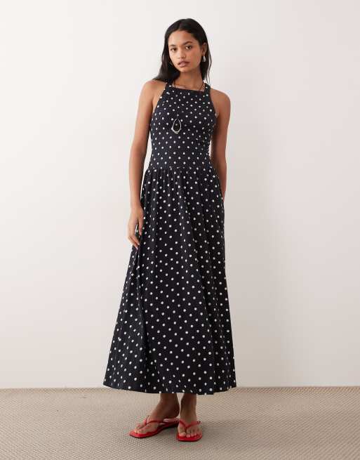 ASOS DESIGN crinkle built up cross back midi dress in mono polka dot, 2 of 4