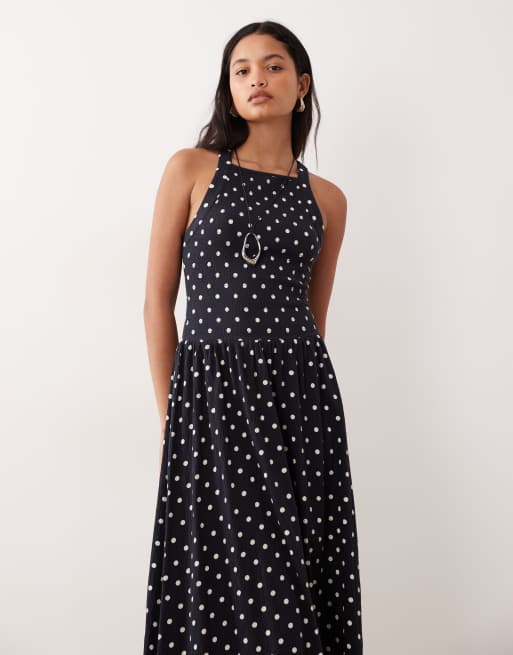 ASOS DESIGN crinkle built up cross back midi dress in mono polka dot | ASOS