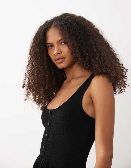 ASOS DESIGN crinkle button through mini dress in black, 3 of 4
