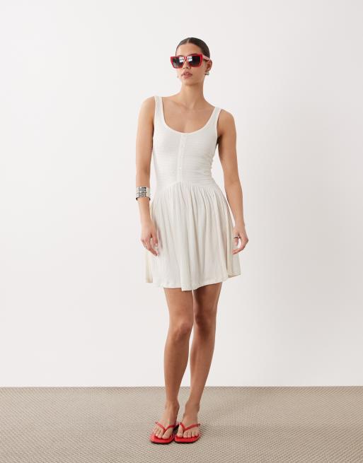 ASOS DESIGN crinkle button through mini dress in cream, 3 of 4