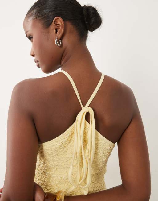 ASOS DESIGN crinkle cami halter midi dress in buttermilk, 4 of 4