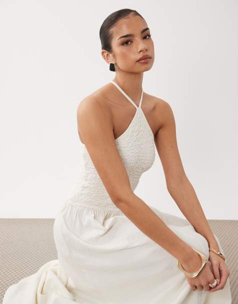 ASOS DESIGN crinkle cami halter midi dress in cream - view 1