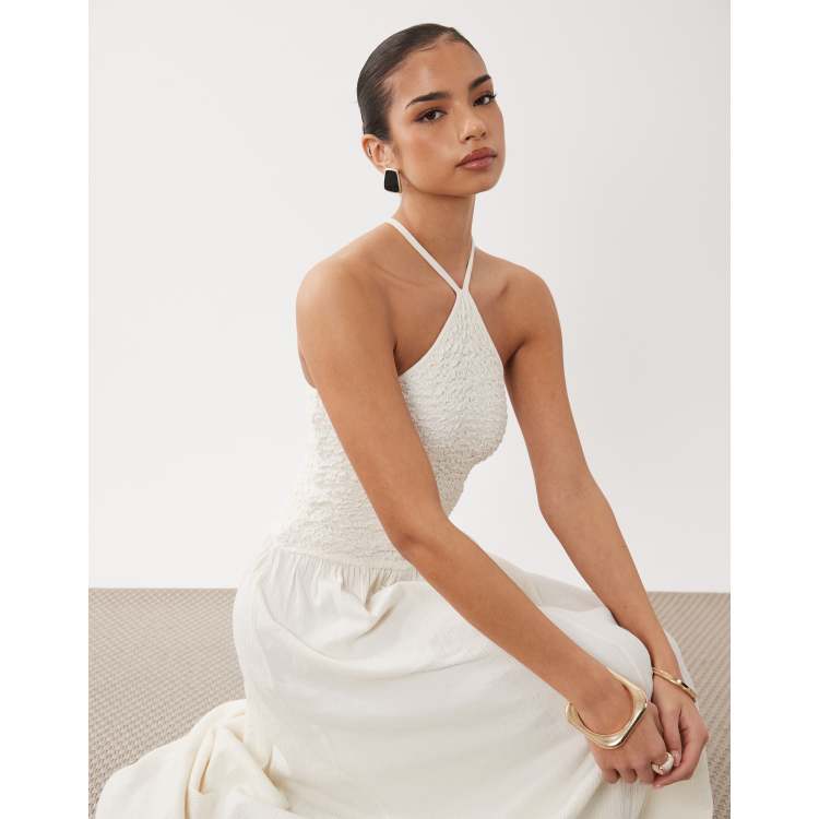 ASOS DESIGN crinkle cami halter midi dress in cream | ASOS