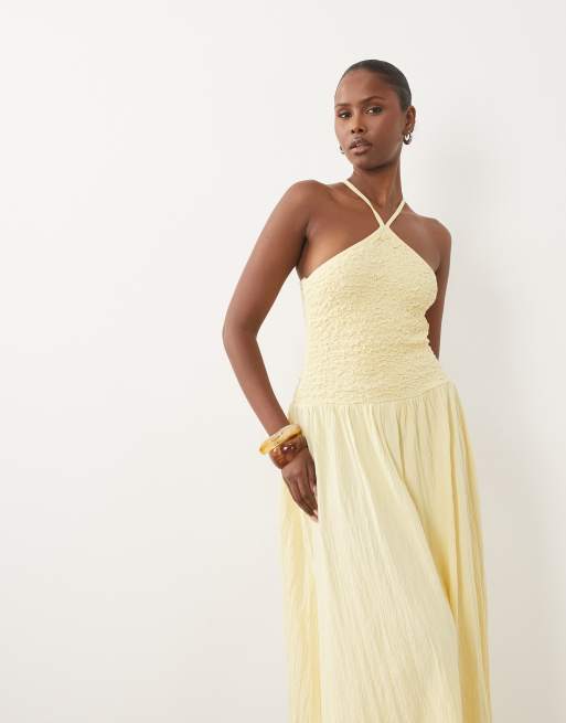 ASOS DESIGN Crinkle-Cami-Halter-Midikleid in Buttermilch, 2 von 4