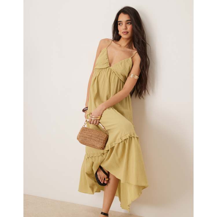 ASOS DESIGN crinkle cami maxi dress in golden straw | ASOS
