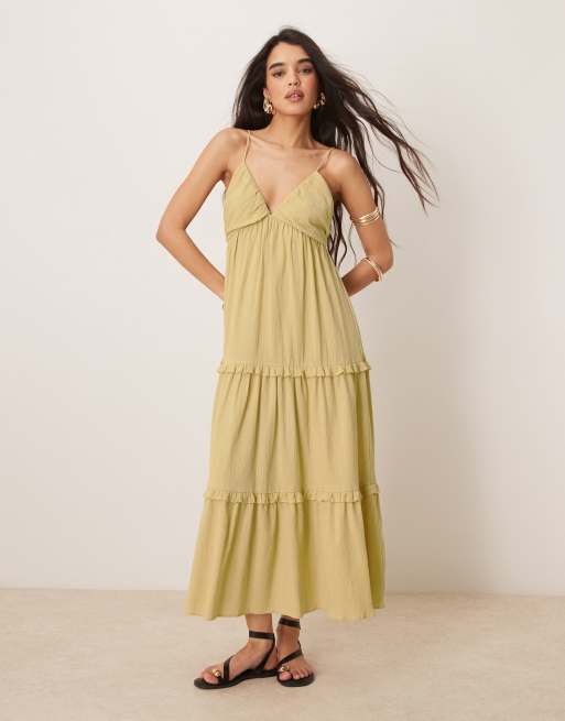 ASOS DESIGN crinkle cami maxi dress in golden straw