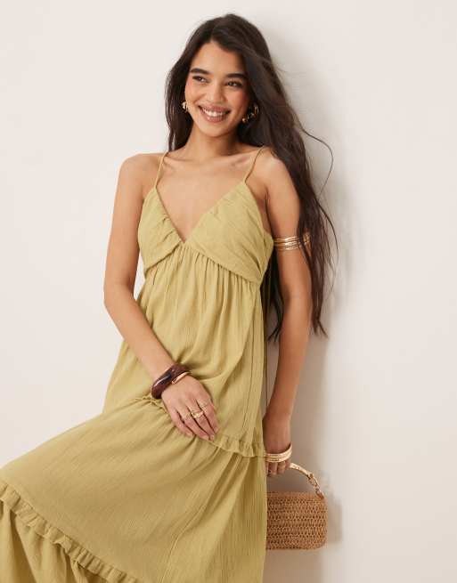 ASOS DESIGN crinkle cami maxi dress in golden straw