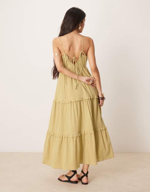 ASOS DESIGN crinkle cami maxi dress in golden straw