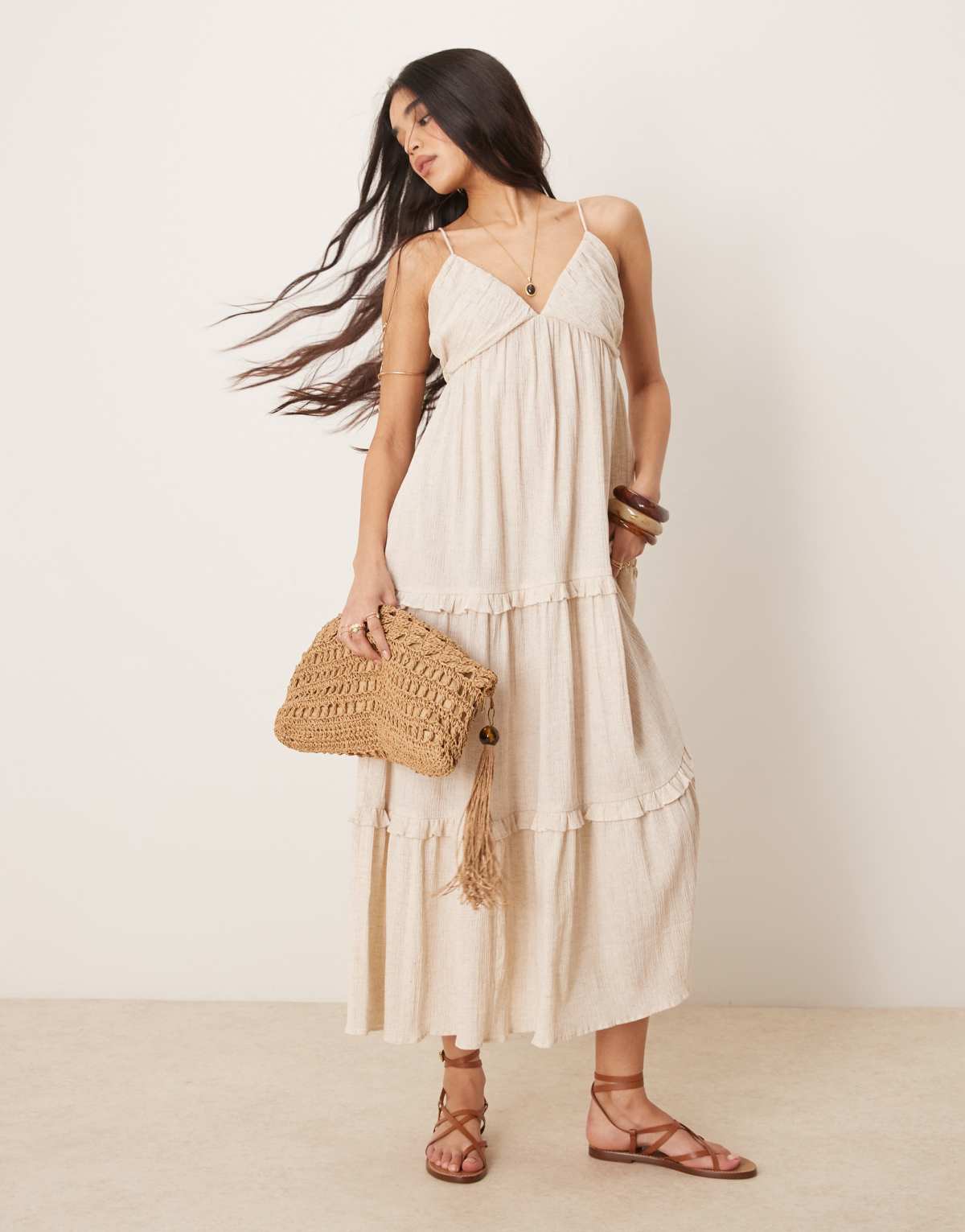 ASOS DESIGN crinkle cami maxi dress in oatmeal