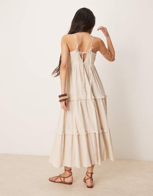 ASOS DESIGN crinkle cami maxi sundress in oatmeal , 3 of 4