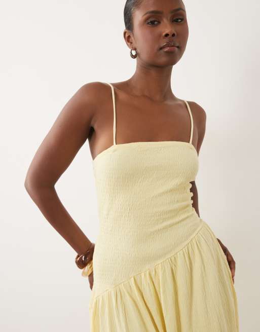 ASOS DESIGN crinkle cami tie back midi dress with asym waist in buttermilk, 4 of 4