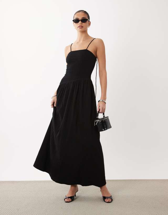 ASOS Design - Crinkle Cami Tie Back Midi Dress - Women - Cotton/Polyester/Spandex - 14 US