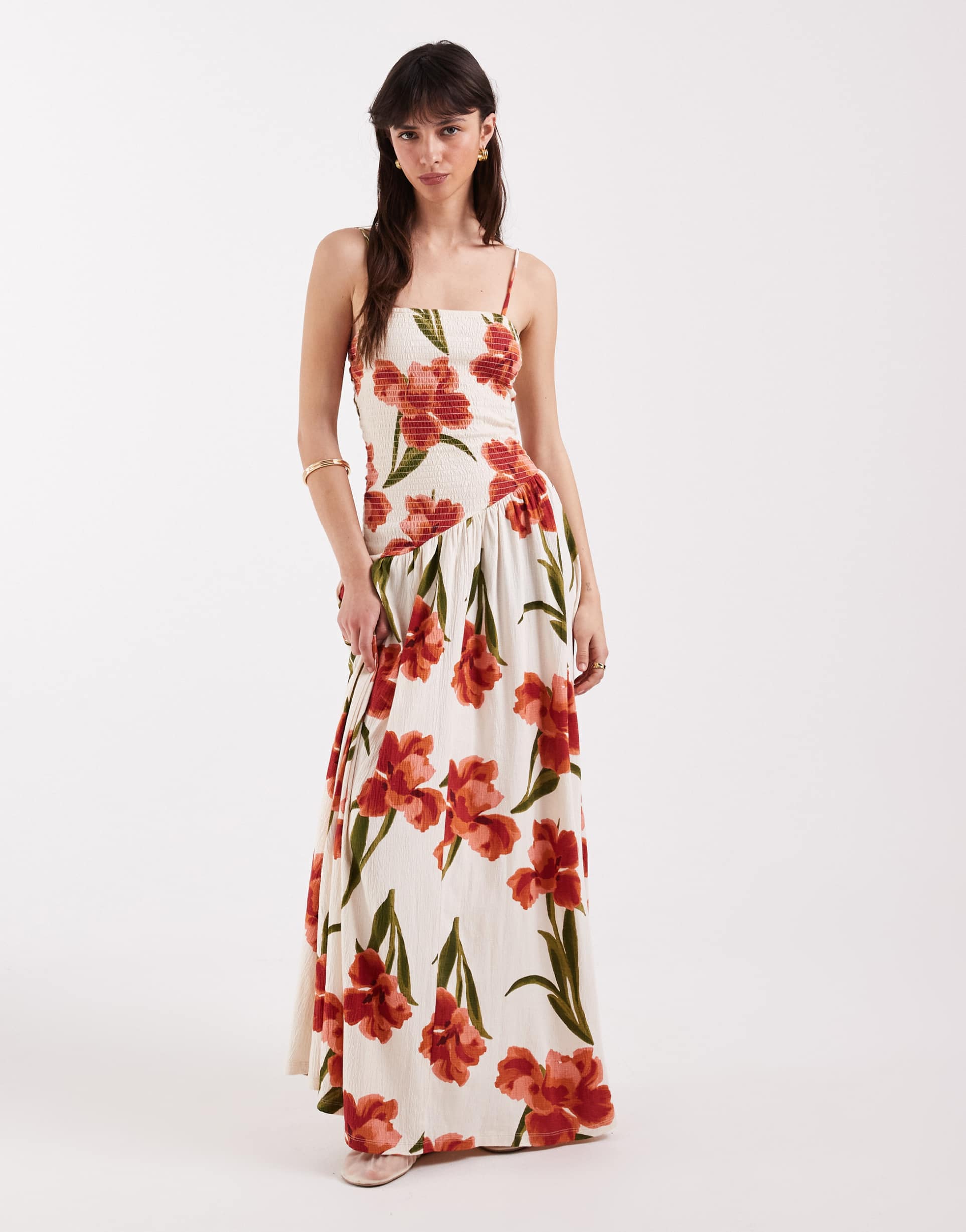 asos design crinkle cami tie back midi dress with asymmetric waist in pink floral print