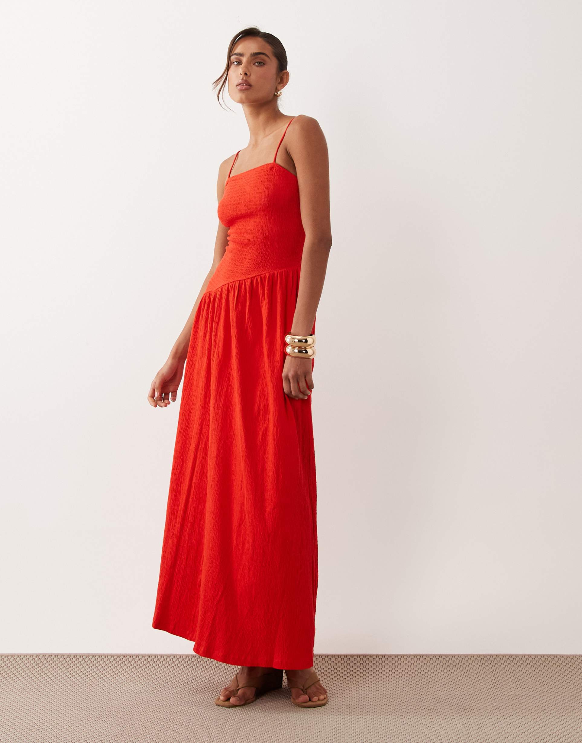 asos design crinkle cami tie back midi dress with asymmetric waist in red