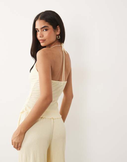 ASOS DESIGN crinkle cami top in butter yellow (part of a set), 2 of 4