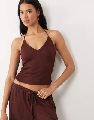 ASOS DESIGN crinkle cami top in chocolate - part of a set