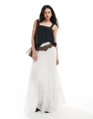 Asos Design Crinkle Cami Top With Lace Insert Detail And Tie Back In Black