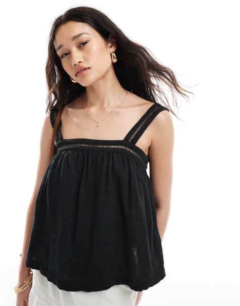 ASOS DESIGN crinkle cami top with lace insert detail and tie back in white - view 1