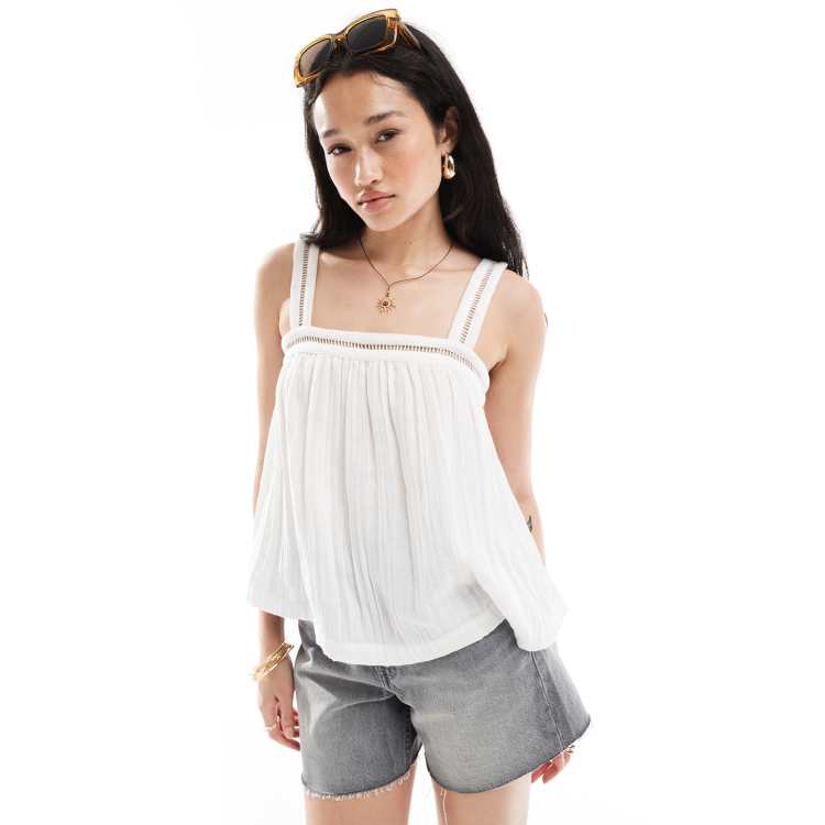 ASOS DESIGN crinkle cami top with lace insert detail and tie