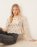 [ASOS DESIGN] ASOS DESIGN crinkle chiffon angel sleeve scarf neck blouse in polka dot-Multi 14 Polka Dot